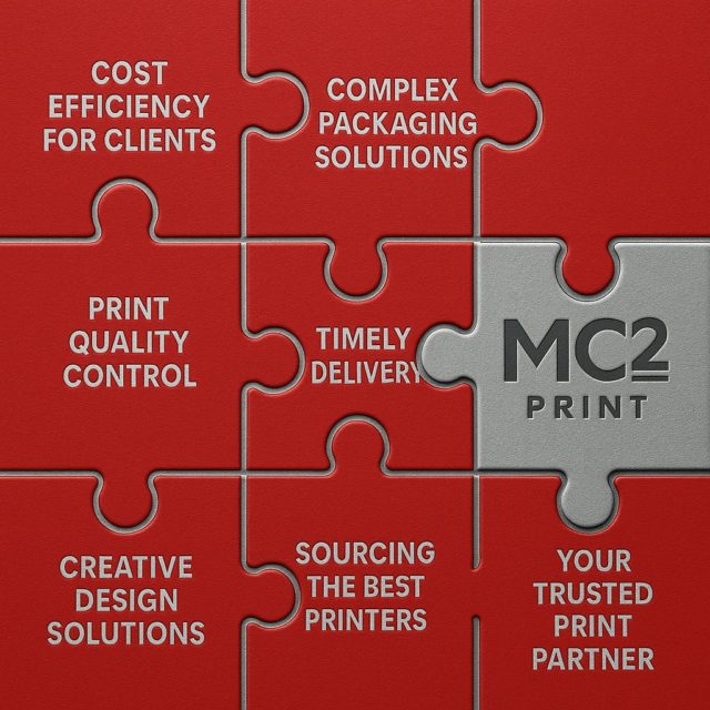 🧩 How MC2 Print Solves Your Printing Pain Points"Putting the pieces together"1. Print Complexity → Simplified SolutionsMC2 handles every step of the printing process—from sourcing the right supplier to managing specs, timelines, and delivery. Clients no longer need to juggle multiple vendors or decode print jargon—we take care of it all.2. Quality Inconsistencies → Press-Checked PerfectionWe quality check every job, often in person, to ensure colour accuracy, material integrity, and perfect execution. Our press checks mean what’s promised is what’s delivered.3. Rising Print Costs → Strategic Cost ManagementThrough our global print network, we match your job to the most cost-efficient, high-quality supplier. We help clients lower print costs without compromising standards.4. Limited In-House Expertise → Expert GuidanceMany businesses don’t have a print expert on staff. That’s where MC2 comes in—acting as your print advisor, production manager, and quality controller in one.5. Missed Deadlines → Tight timelines? No problem. We manage schedules closely and keep projects moving so you hit your launch, campaign, or delivery dates.6. Waste & Errors → Pre-Production PrecisionFrom file checks to sampling and proofing, we ensure every detail is correct before going to press. That means less waste, fewer mistakes, and better results.7. Sourcing Headaches → One Trusted PartnerClients no longer need to hunt for reliable printers. MC2 leverages trusted relationships with vetted partners locally and globally to get the job done right.